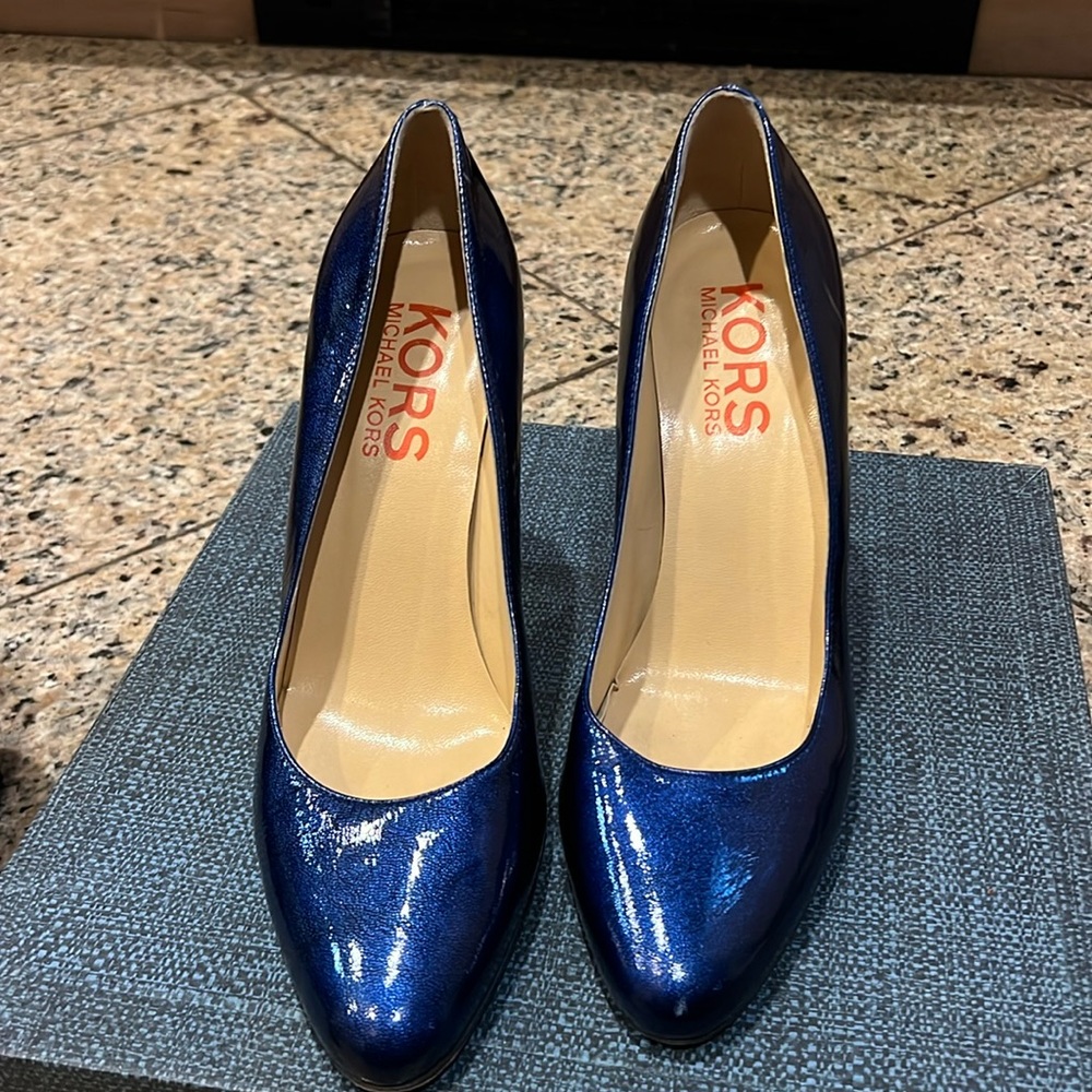 Michael Kors cobalt blue glazed high heel.